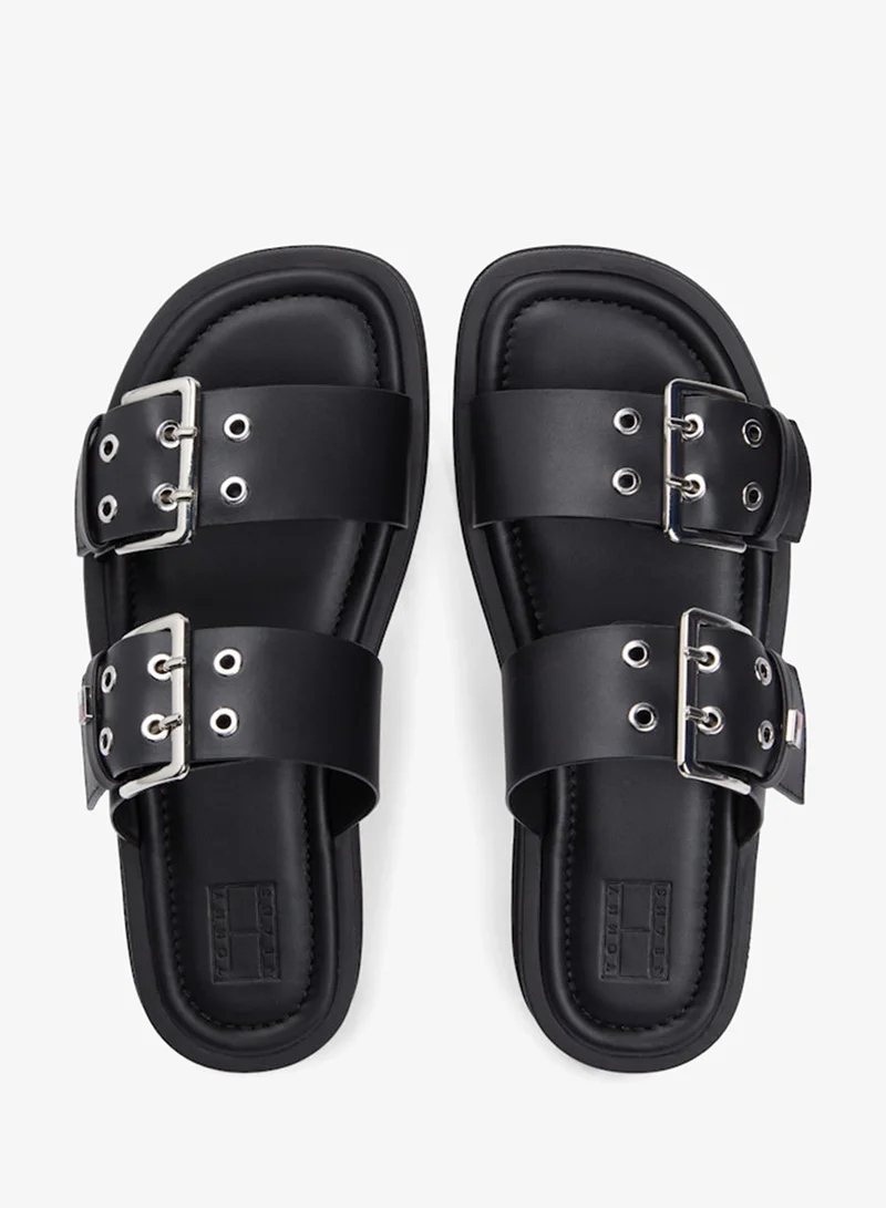 TOMMY JEANS Black Chunky Cleat Double Buckle Sandals for Women | Best Price UAE